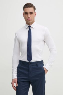 Bavlnená košeľa BOSS Orange biela farba, slim, s talianskym golierom, 50519748