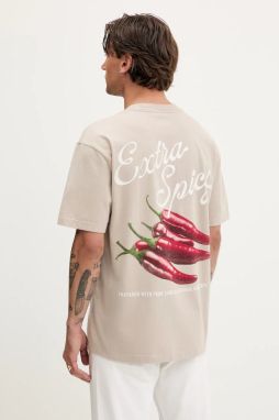 Bavlnené tričko Hollister Co. pánske, béžová farba, s potlačou, KI323-5271