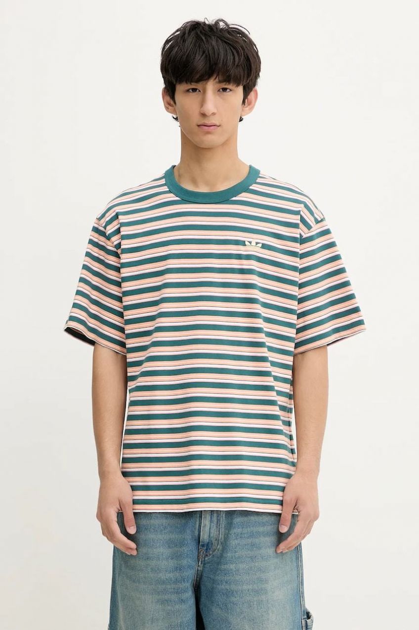 Bavlnené tričko adidas Originals Stripe Tee pánske, zelená farba, vzorované, KB8357
