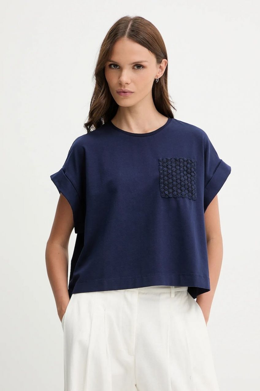 Tričko United Colors of Benetton dámske, tmavomodrá farba, 3IFVD10AF