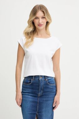 Bavlnené tričko Pepe Jeans dámske, biela farba, holý chrbát, PL506117