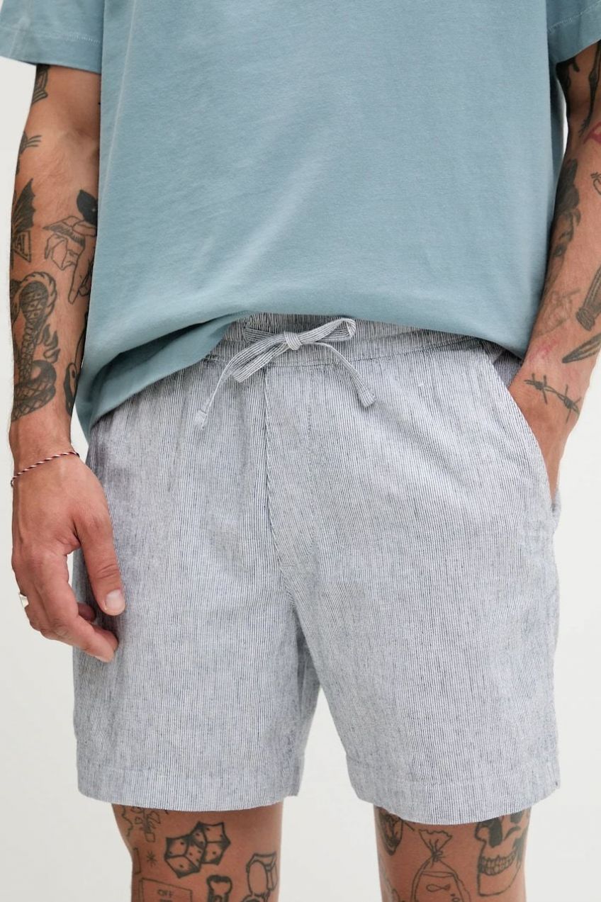 Šortky s prímesou ľanu Abercrombie & Fitch tmavomodrá farba, KI128-5060