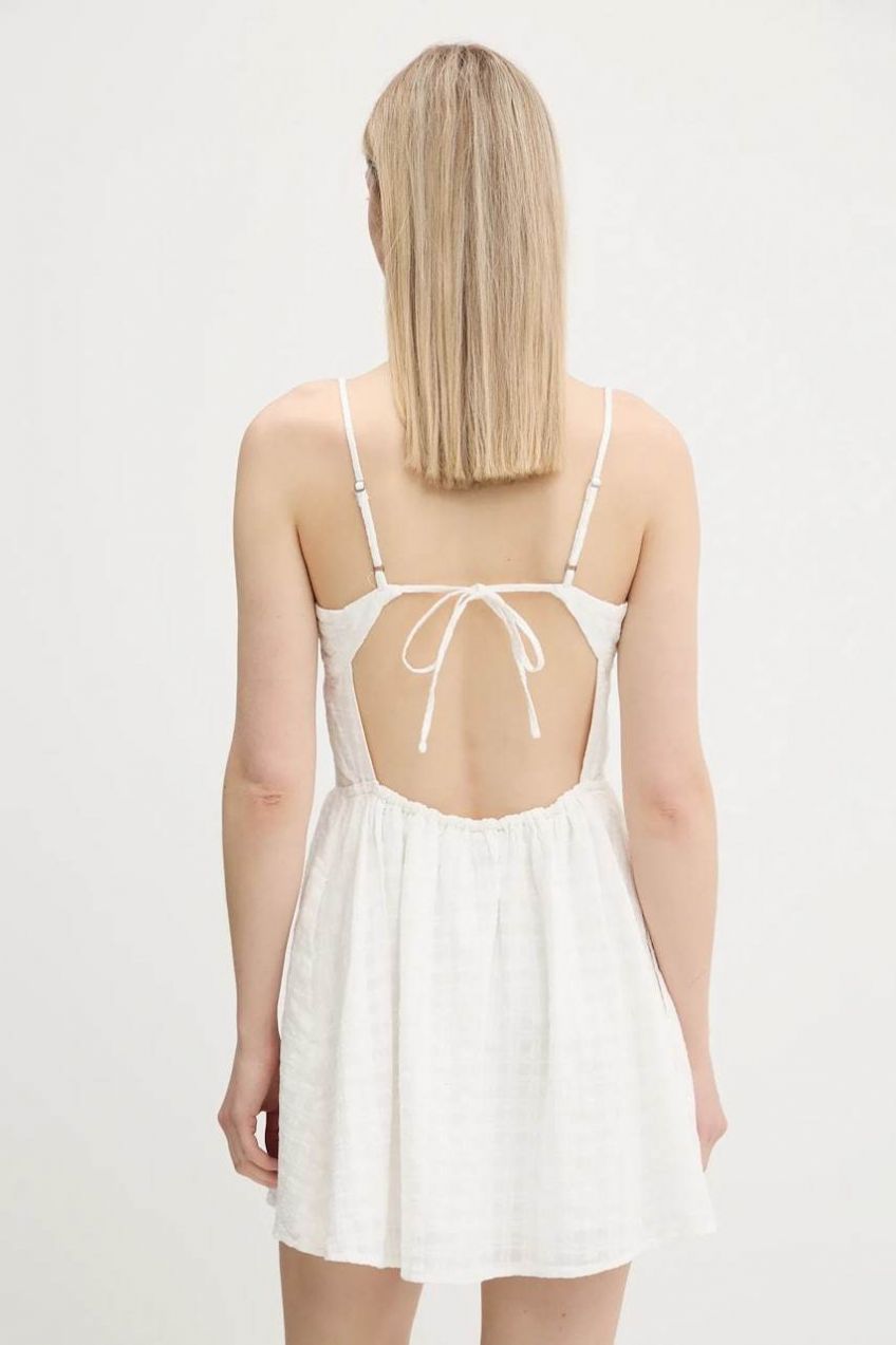 Bavlnené šaty Hollister Co. biela farba, mini, áčkový strih, KI359-5251