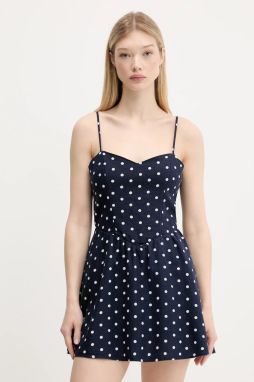 Ľanové šaty Hollister Co. tmavomodrá farba, mini, áčkový strih, KI359-5224