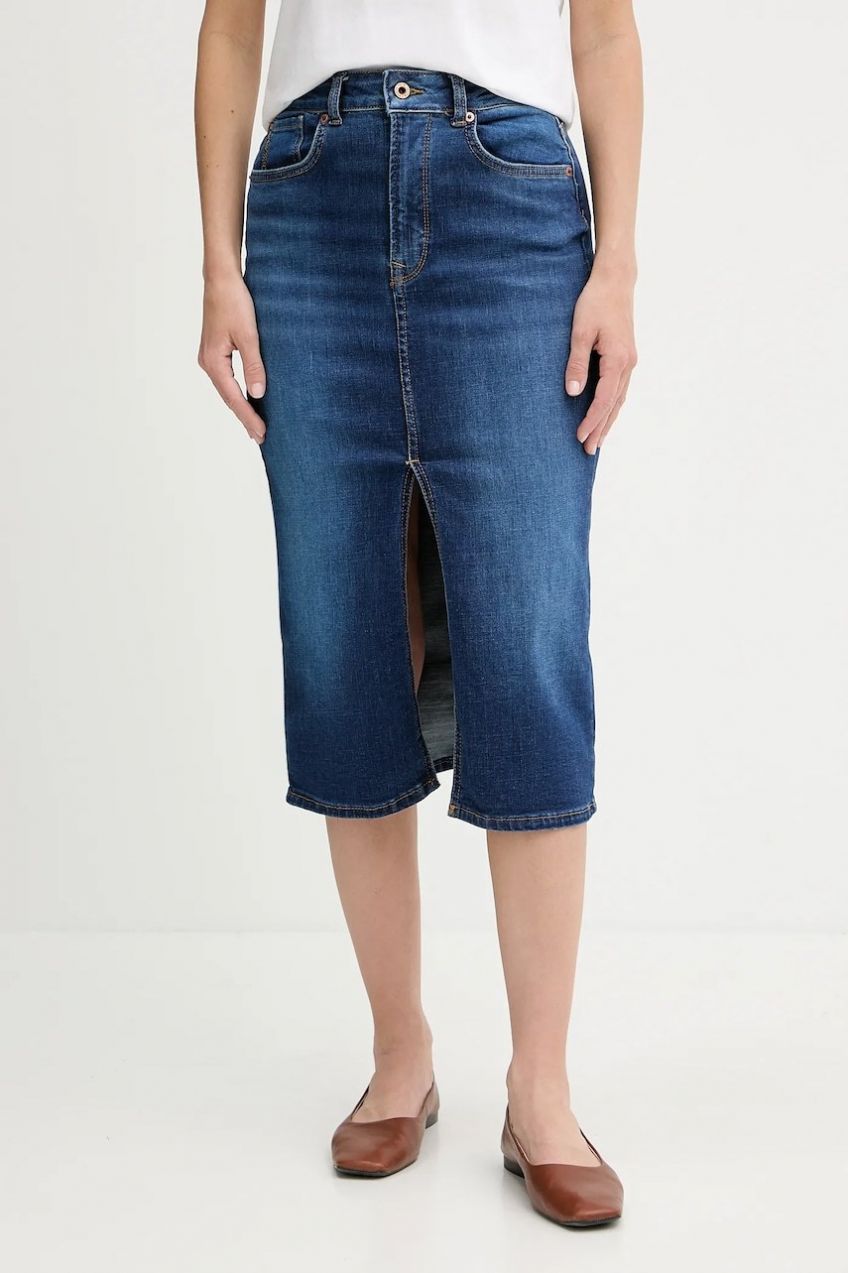 Rifľová sukňa Pepe Jeans midi, puzdrová, PL9011865FB