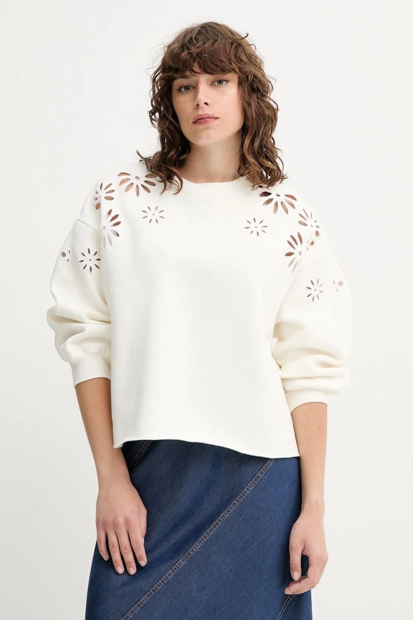 Mikina Levi's LEO RAW CUT CREW béžová farba, s nášivkou, A8793