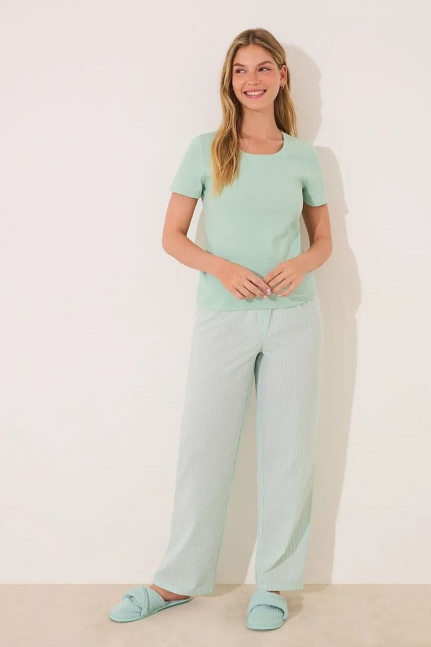 Bavlnené pyžamo women'secret zelená farba, bavlnené, 3599209