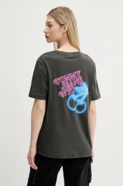 Bavlnené tričko Tommy Jeans dámske, šedá farba, DW0DW21358
