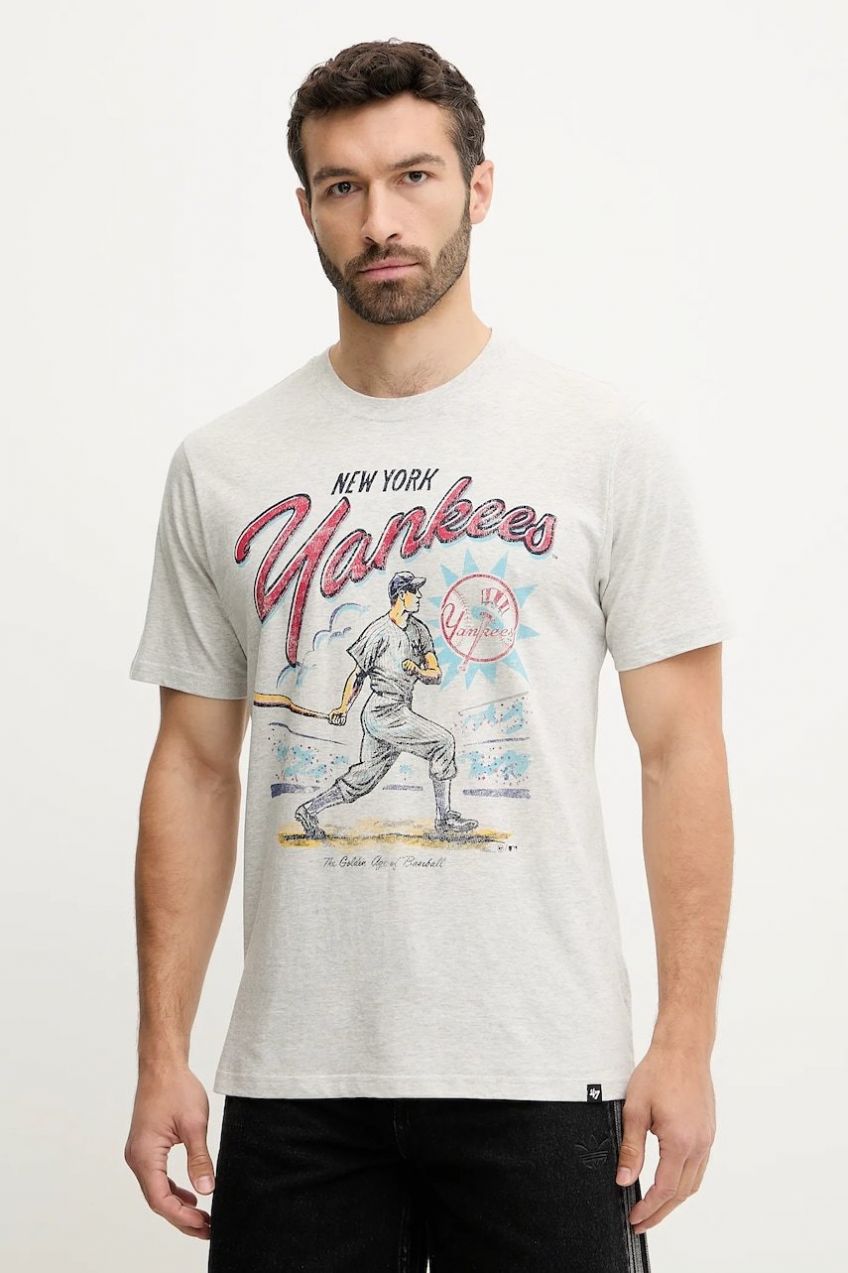 Bavlnené tričko 47 brand MLB New York Yankees pánske, šedá farba, s potlačou, BB017TEMECH638867CK