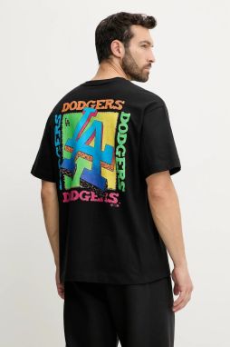 Bavlnené tričko 47 brand MLB LA Dodgers Sundale pánske, čierna farba, s potlačou, BB012TMYZSR646066JK