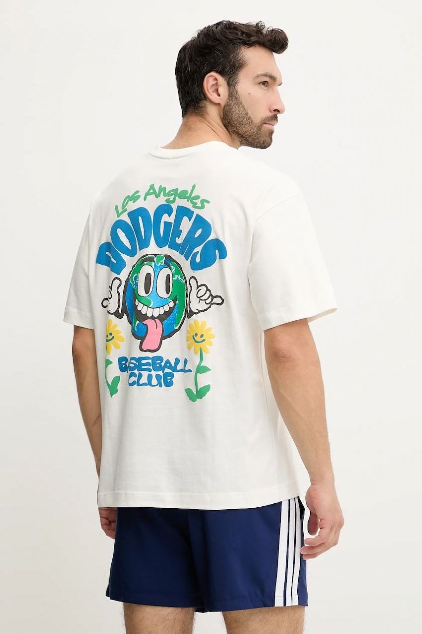 Bavlnené tričko 47 brand MLB Los Angeles Dodgers pánske, béžová farba, s potlačou, BB012TMIIIY657544SS