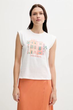 Bavlnené tričko Pedro del Hierro dámske, biela farba, 4539636