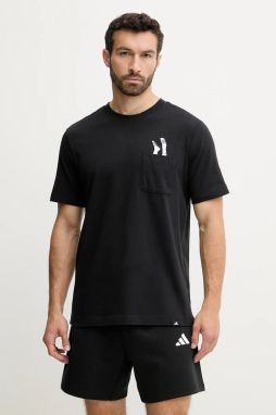 Bavlnené tričko adidas pánske, čierna farba, s nášivkou, JC5283