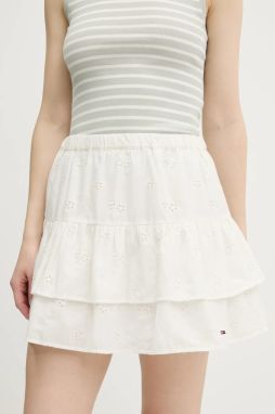 Bavlnená sukňa Tommy Jeans béžová farba, mini, áčkový strih, DW0DW21166