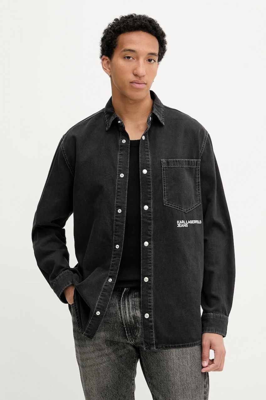 Rifľová košeľa Karl Lagerfeld Jeans čierna farba, regular, s klasickým golierom, A3M16001