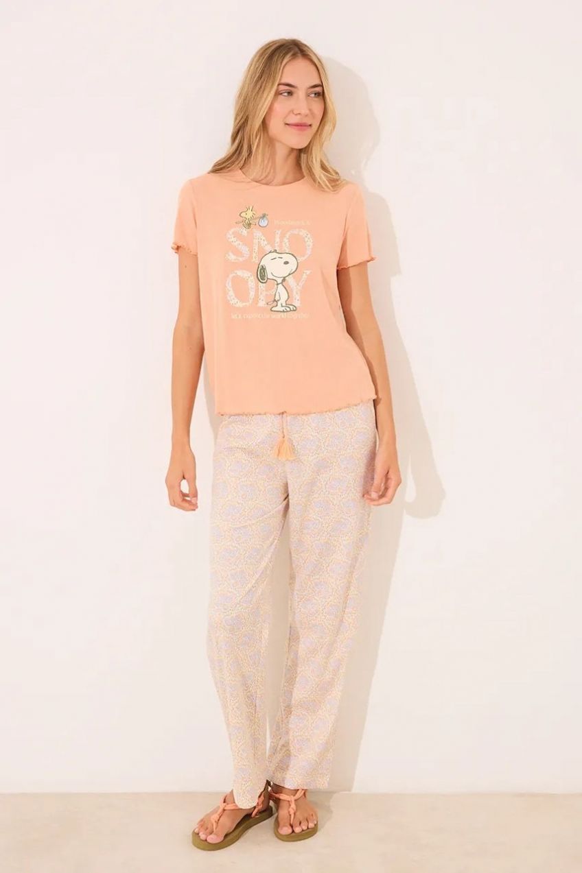 Pyžamo women'secret SNOOPY dámske, oranžová farba, 3139891