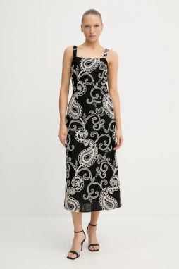 Šaty s prímesou ľanu Pedro del Hierro čierna farba, maxi, priliehavé, 3819830