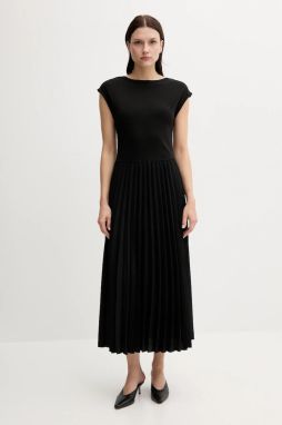 Šaty Tommy Hilfiger čierna farba, maxi, áčkový strih, WW0WW44491