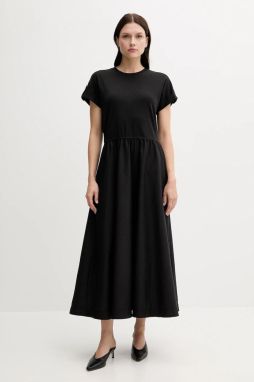 Šaty Tommy Hilfiger čierna farba, maxi, áčkový strih, WW0WW46711