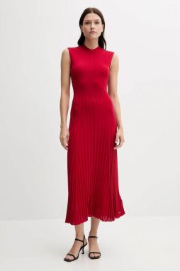 Šaty s prímesou hodvábu Tommy Hilfiger červená farba, maxi, áčkový strih, WW0WW45653