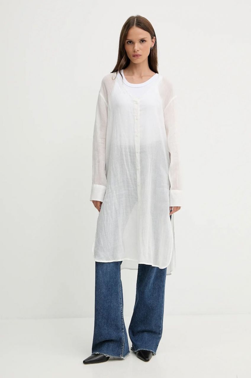 Šaty Sisley biela farba, mini, oversize, 5XJZLQ096