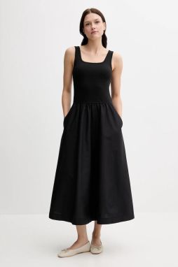 Šaty Tommy Hilfiger čierna farba, maxi, áčkový strih, WW0WW44612