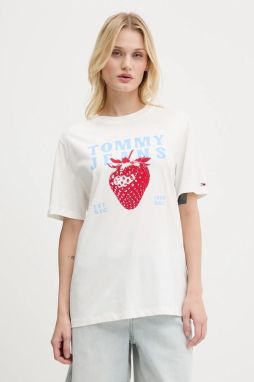 Bavlnené tričko Tommy Jeans dámske, biela farba, DW0DW20894