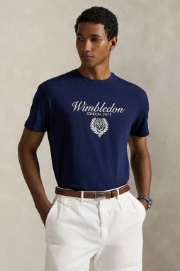 Bavlnené tričko Polo Ralph Lauren pánske, tmavomodrá farba, s potlačou, 710970522