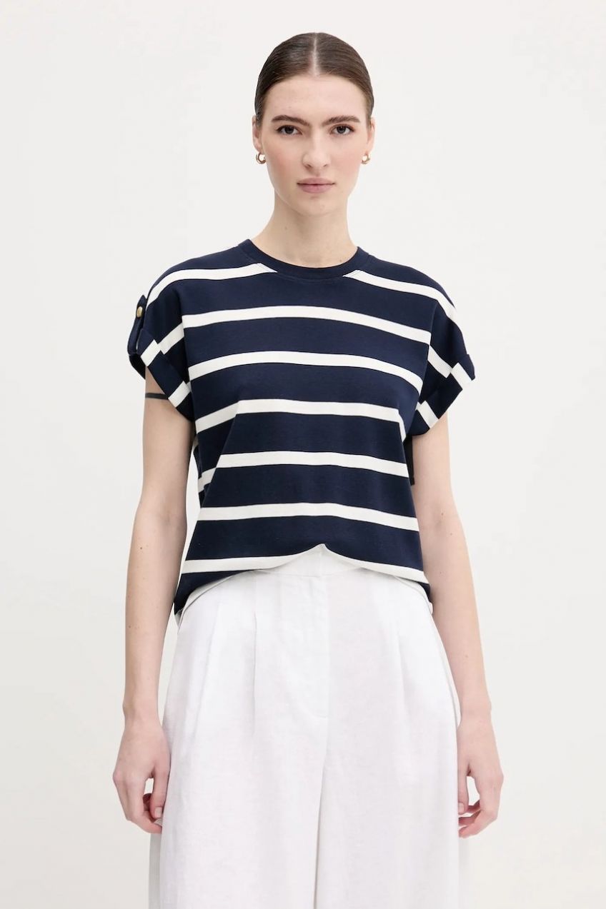 Bavlnené tričko Tommy Hilfiger dámske, tmavomodrá farba, WW0WW45628