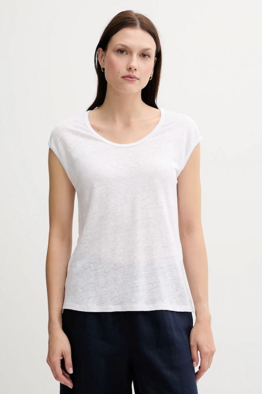 Ľanové tričko United Colors of Benetton biela farba, 37UJE16B1