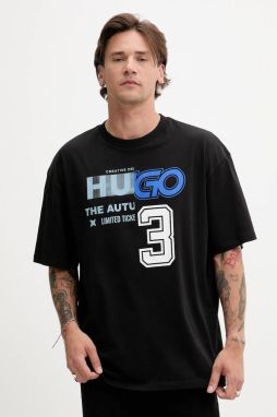 Bavlnené tričko Hugo Blue pánske, čierna farba, s potlačou, 50544168