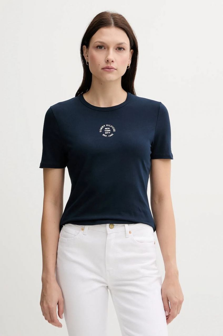 Tričko Tommy Hilfiger dámske, tmavomodrá farba, WW0WW45809