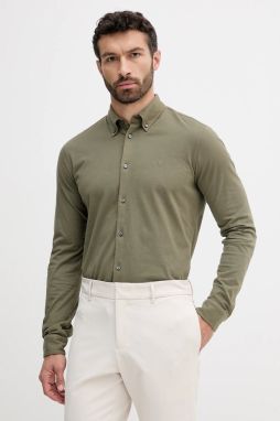 Bavlnená košeľa BOSS Orange zelená farba, slim, s golierom button-down, 50543089