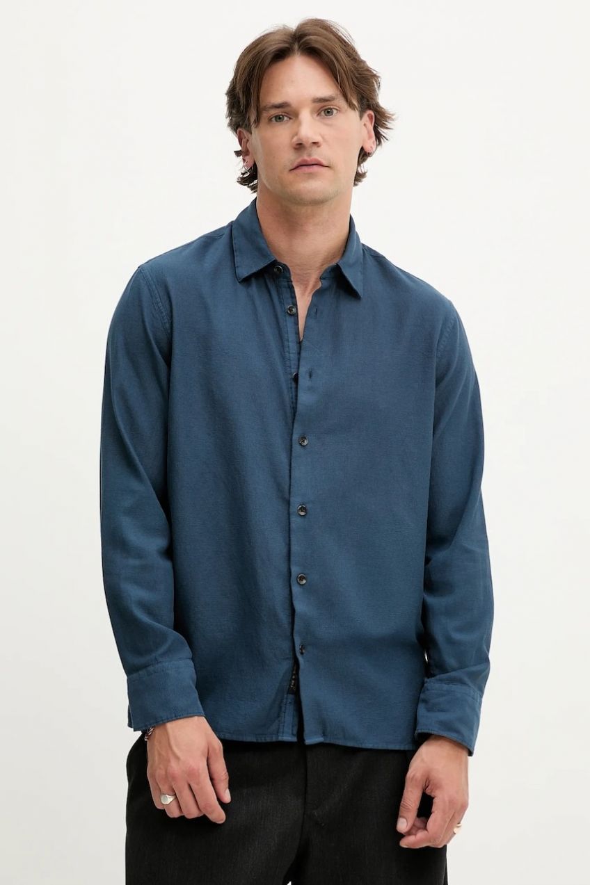 Košeľa Rag & Bone tmavomodrá farba, regular, s klasickým golierom, MBW25PA018PCML
