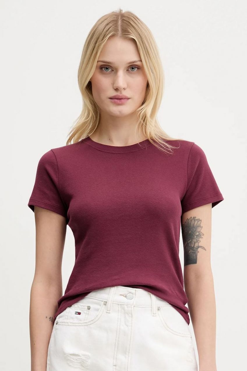Bavlnené tričko Hollister Co. dámske, bordová farba, KI339-5062