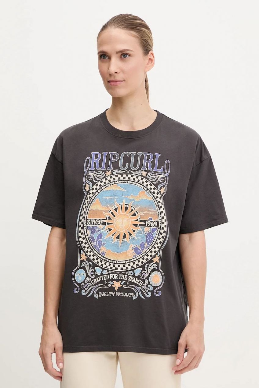 Bavlnené tričko Rip Curl LUNA HERITAGE dámske, šedá farba, 0FWWTE