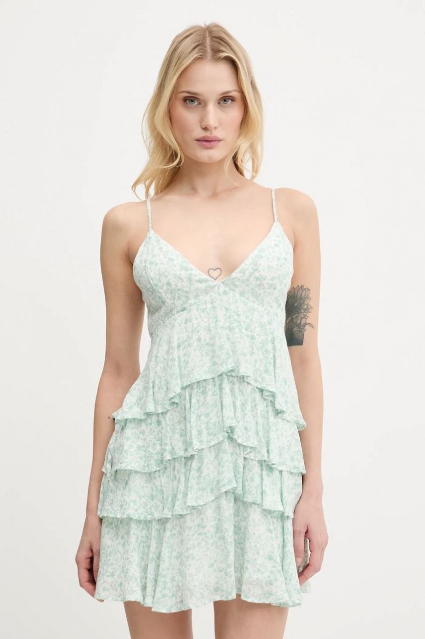 Šaty Hollister Co. zelená farba, mini, áčkový strih, KI359-5152