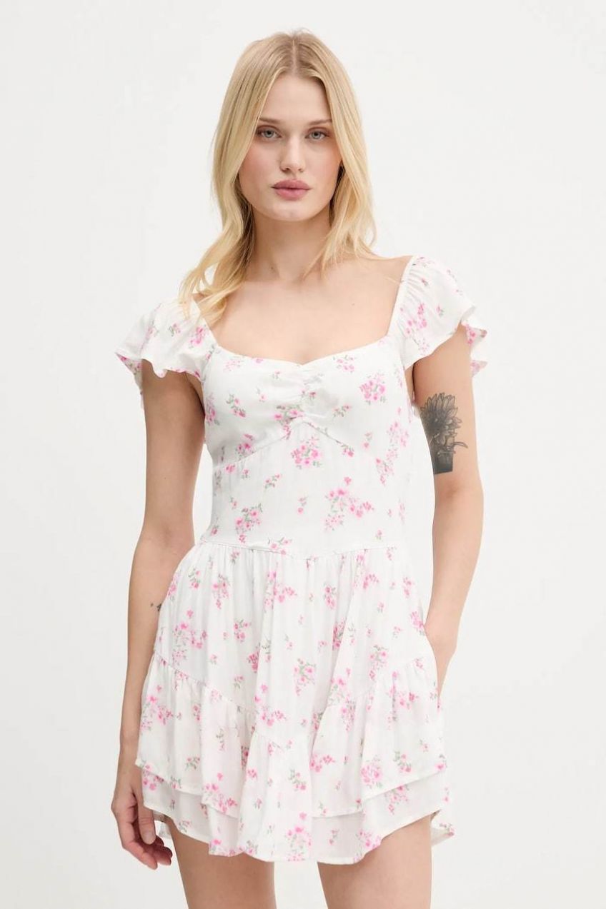 Šaty Hollister Co. biela farba, mini, áčkový strih, KI359-5241