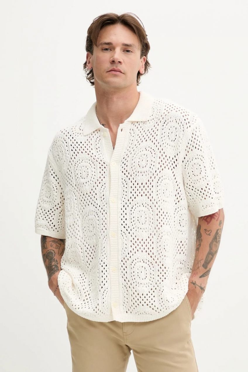 Bavlnený kardigán Levi's SWEATER CAMP SHIRT béžová farba, 0013G