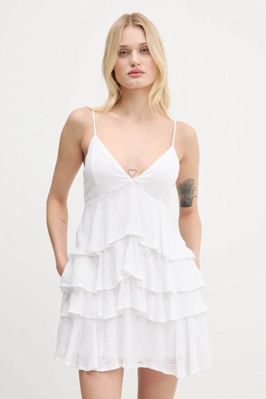 Šaty Hollister Co. biela farba, mini, áčkový strih, KI359-5362
