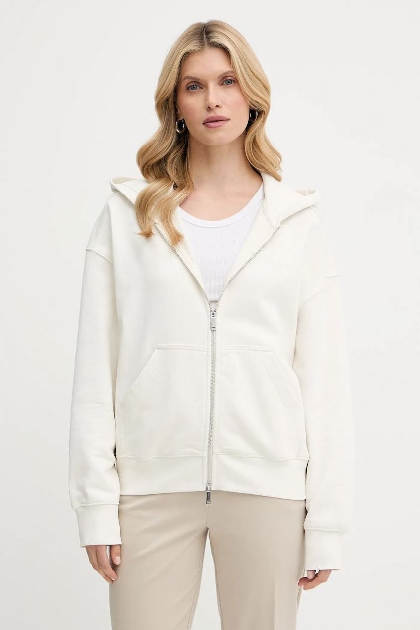 Bavlnená mikina Calvin Klein béžová farba, s kapucňou, jednofarebná, LV044C211G