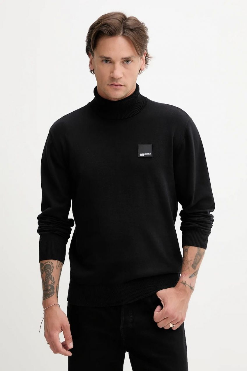 Bavlnený sveter Karl Lagerfeld Jeans čierna farba, ľahké, s rolákom, A3M18001
