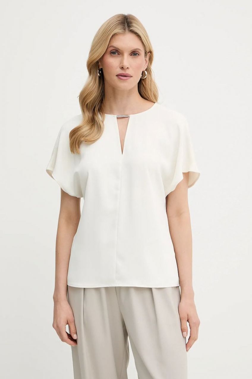 Blúzka Calvin Klein béžová farba, jednofarebná, LV044C196G