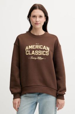 Mikina Tommy Hilfiger hnedá farba, s nášivkou, WW0WW45752