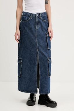 Rifľová sukňa Karl Lagerfeld Jeans tmavomodrá farba, maxi, rovný strih, A3W12011