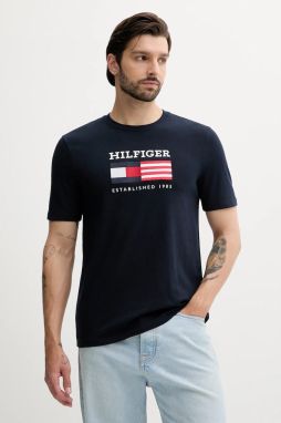 Bavlnené tričko Tommy Hilfiger pánske, tmavomodrá farba, s potlačou, MW0MW39843