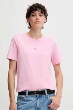 Bavlnené tričko Tommy Hilfiger dámske, ružová farba, WW0WW45626
