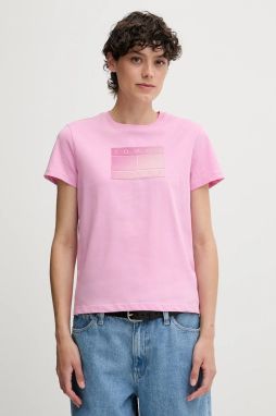 Bavlnené tričko Tommy Jeans dámske, ružová farba, DW0DW20905