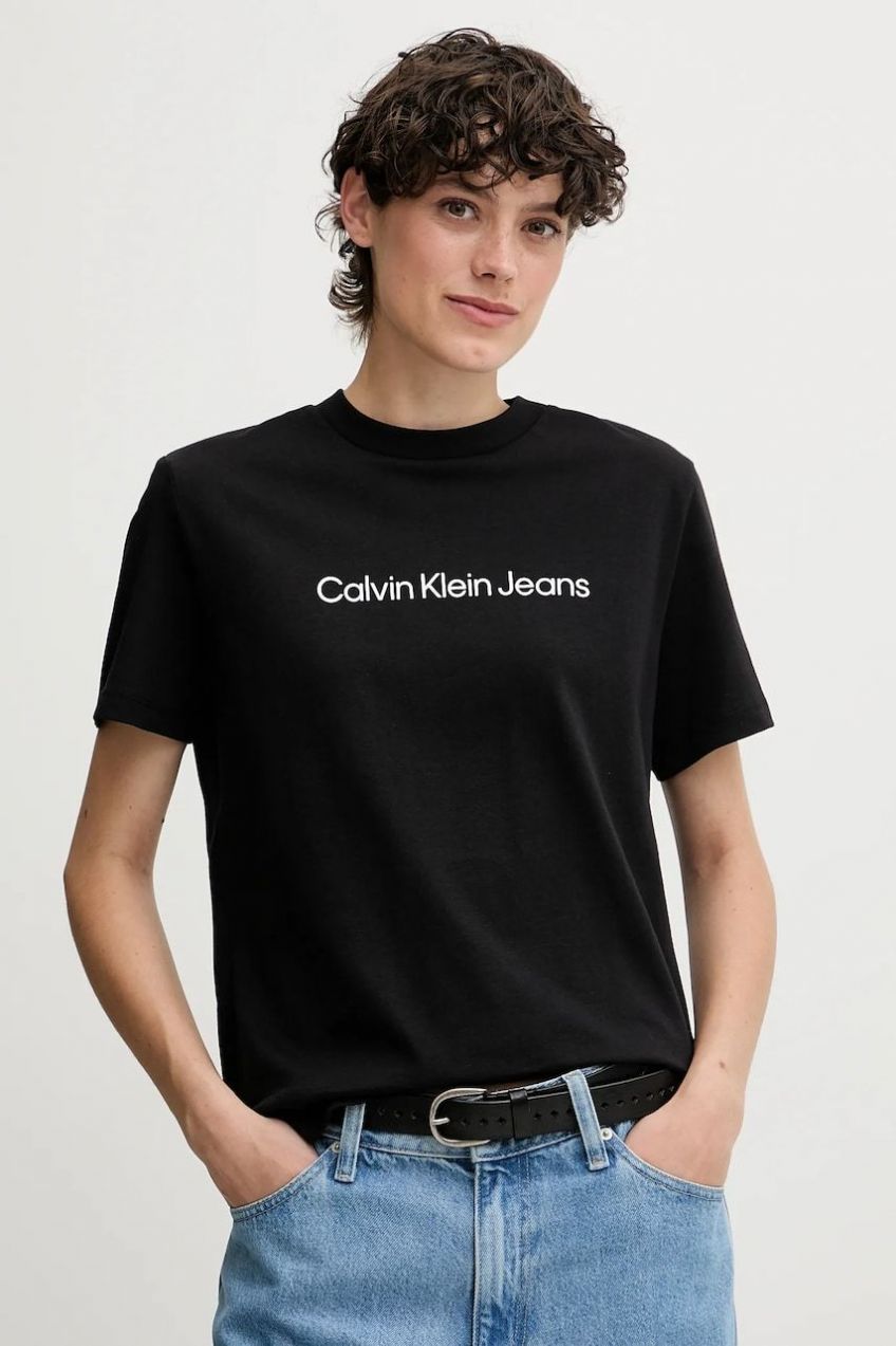 Bavlnené tričko Calvin Klein Jeans dámske, čierna farba, LV047C912G