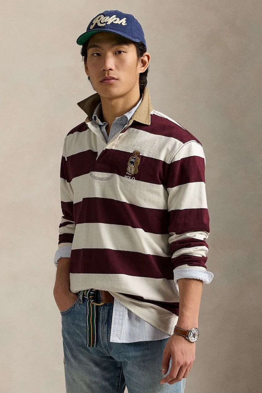 Bavlnené tričko s dlhým rukávom Polo Ralph Lauren bordová farba, vzorované, 710971772